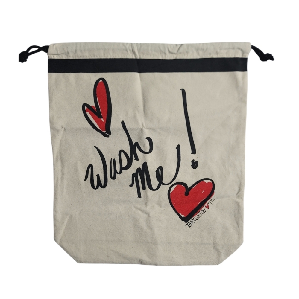 BRIGHTON Wash Me Travel Laundry Bag Cotton Linen Hearts 14x16”